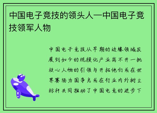 中国电子竞技的领头人—中国电子竞技领军人物