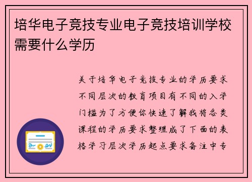 培华电子竞技专业电子竞技培训学校需要什么学历